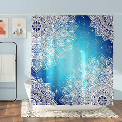 72" Blue Mandala Shower Curtain w/ 12 Rust-Resistant Metal Double Glide Shower Hooks