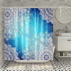 72" Blue Mandala Shower Curtain w/ 12 Rust-Resistant Metal Double Glide Shower Hooks