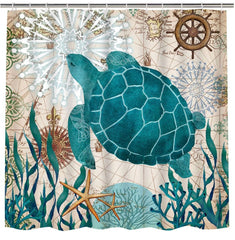 Bathroom Shower Curtain Sea Turtle Ocean Creature Landscape Shower Curtains Fabric Bathroom Curtain Durable Waterproof Bath Curtain Sets wit