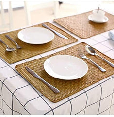 Pack of 6 Natural Seagrass Place Mats Woven Rectangular Placemats Rattan Wicker Table Mats