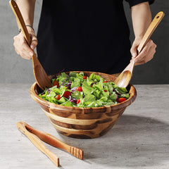 Acacia Wooden Salad Bowl Set Hardwood with Big Salad Bowls 4-Piece Set Perfect for Fruits or Salads  Safe For Serving Food