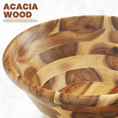 Acacia Wooden Salad Bowl Set Hardwood with Big Salad Bowls 4-Piece Set Perfect for Fruits or Salads  Safe For Serving Food