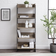 Gray Wash 5 Shelf Bookcases Steel Standard Bookcase Use in a Home Office, Living Room, Bedroom, or Front Hall with Raised Edges