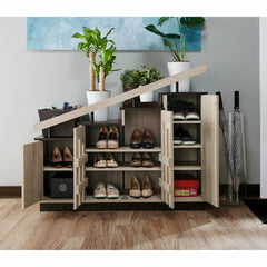 Natural Oak Reclaimed Oak 12 Pair Shoe Storage Cabinet Stepped Top Provides Display Space For Everything From Framed Photos To Potted Plant