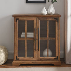 Reclaimed Barnwood 2 Door Accent Cabinet Adjustable Shelf, Soft-Close Glass Doors to Display and Easily Access your Dinnerware Essentials