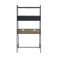 Gray Wash Ladder Desk with Open Sides and An Open Back Two Upper Shelves Provide Perfect Platforms for Displaying Books, Framed Photos