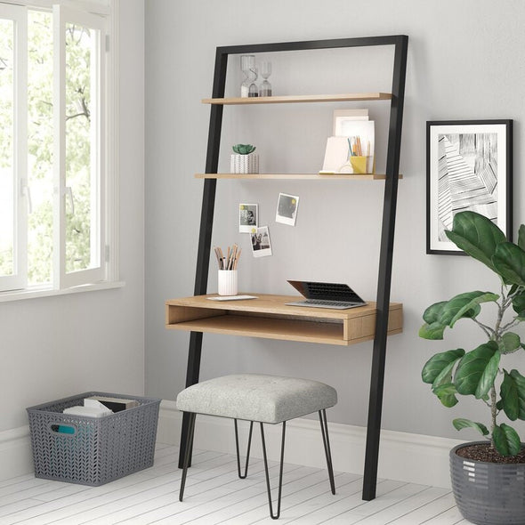 Oak Black Leaning Ladder Desk Perfect for Storage Space this Ladder Desk Fit for any Room Living Room, Bedroom, Office for Space Saving