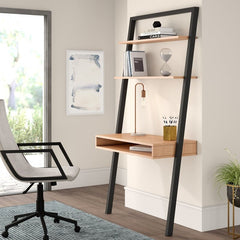 Oak Black Leaning Ladder Desk Perfect for Storage Space this Ladder Desk Fit for any Room Living Room, Bedroom, Office for Space Saving