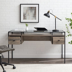 Gray Wash Glass Desk Space for Important Documents and Sophisticated Office Supplies Contemporary Writing Desk