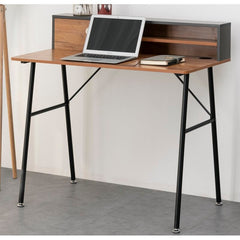 Desk with Hutch Storage, and an Open Shelf on the Right Side with a Removable Shelf Board Provides Adjustable Space