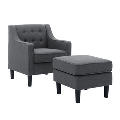 Tufted Armchair and Ottoman with Tall Legs that Provide Comfort and Style. Paired with the Ottoman, this Comfortable Set