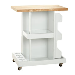 Kitchen Cart with Locking Wheels Six Spice Shelves, Caster Feet, a Butcher Block Top, Two Large Storage Shelves for Plates and Bowls