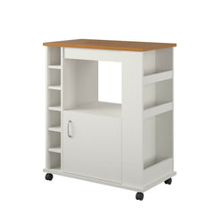 White Natural Kitchen Cart with Locking Wheels Open Shelf and Bottom Cabinet Kitchen Cart Provides the Extra Room you Need