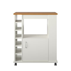 White Natural Kitchen Cart with Locking Wheels Open Shelf and Bottom Cabinet Kitchen Cart Provides the Extra Room you Need