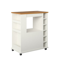 White Natural Kitchen Cart with Locking Wheels Open Shelf and Bottom Cabinet Kitchen Cart Provides the Extra Room you Need