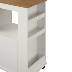 White Natural Kitchen Cart with Locking Wheels Open Shelf and Bottom Cabinet Kitchen Cart Provides the Extra Room you Need