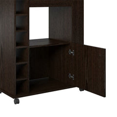 Espresso Kitchen Cart with Locking Wheels Open Shelf and Bottom Cabinet Kitchen Cart Provides the Extra Room you Need