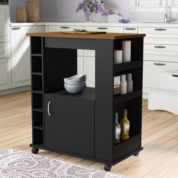 Kitchen Cart with Locking Wheels Open Shelf and Bottom Cabinet Kitchen Cart Provides the Extra Room you Need