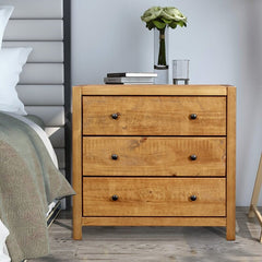 Rustic Oak 3 Drawer Dresser Three-Drawer Accent Chest Stands on in Style. Perfect for Storing for Hallway, Bedroom, or Living Space,