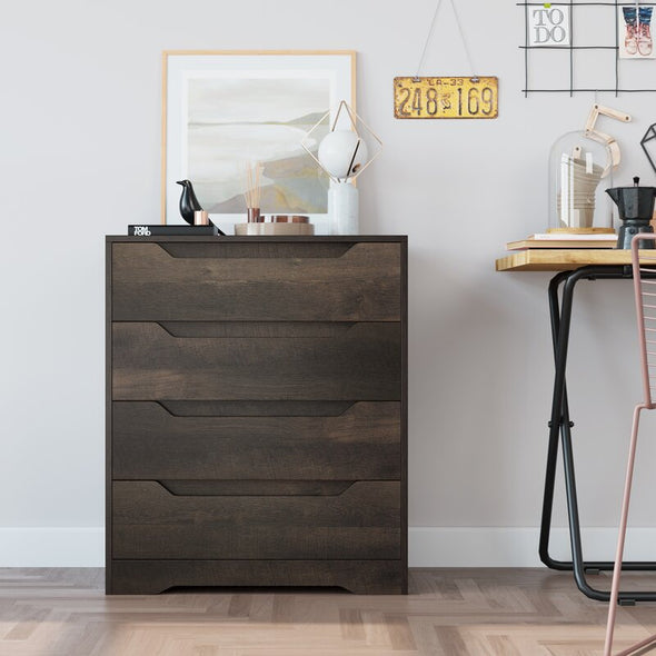 Dark Brown 4 Drawer Chest Provides you with Optimal Storage Space While Adding A Beautiful Style to your Room