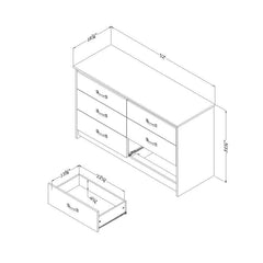 Gray Oak 6 Drawer Double Dresser Six Handy Storage Drawers  Putting your Clothes Away is Easy Perfect for your Bedroom