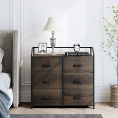 Dark Brown Midfield 6 Drawer Double Dresser 6 Removable and Removable Drawers with Easy-To-Pull Wooden Handles.Storage Drawers