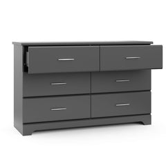 Gray 6 Drawer Double Dresser Dresser Combines Slender, Metal Handles and Modern Bracket Feet for Sophisticated Style