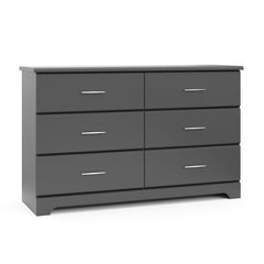 Gray 6 Drawer Double Dresser Dresser Combines Slender, Metal Handles and Modern Bracket Feet for Sophisticated Style