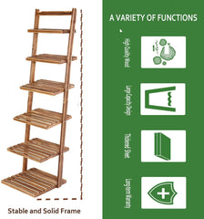 6-Tier Ladder Shelf-Plant Stand Storage Organizer，Bookcase Display Shelf，Standing Wooden Shelves for Living Room, Home Office, Rustic Brown