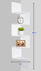 5 Tier L-Shape Wall Mount Corner Shelves White Finish