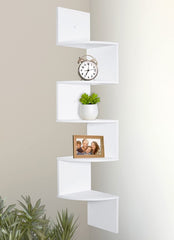 5 Tier L-Shape Wall Mount Corner Shelves White Finish