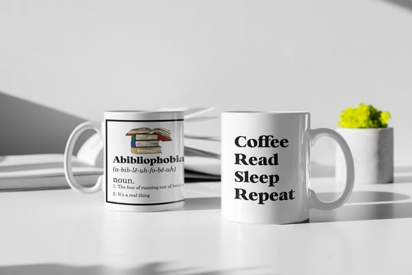 Book lover gift. Abibliophobia mug. Vintage reader coffee cup. Book lover gifts. Funny reading mug. Bookworm gift. English teacher gift.