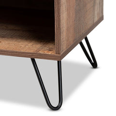 TV Stand for TVs up to 50" Additional Storage Space is Found Behind One Door. Black Metal Hairpin Legs Add A Cool, Modern Feel