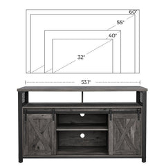 Charcoal Gray Black TV Stand for TVs up to 65" 2 Open Compartments and A Large Shelf Under the Tabletop