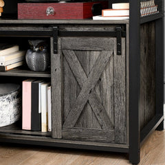 Charcoal Gray Black TV Stand for TVs up to 65" 2 Open Compartments and A Large Shelf Under the Tabletop