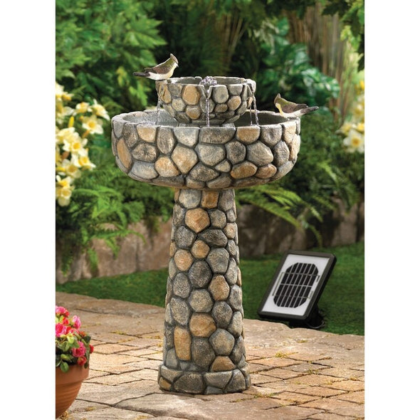 Olivas Resin Solar Cobblestone Water Fountain Give your Garden or Walkway a Touch of Charm with Lovely fountain, A Cobblestone-Inspired