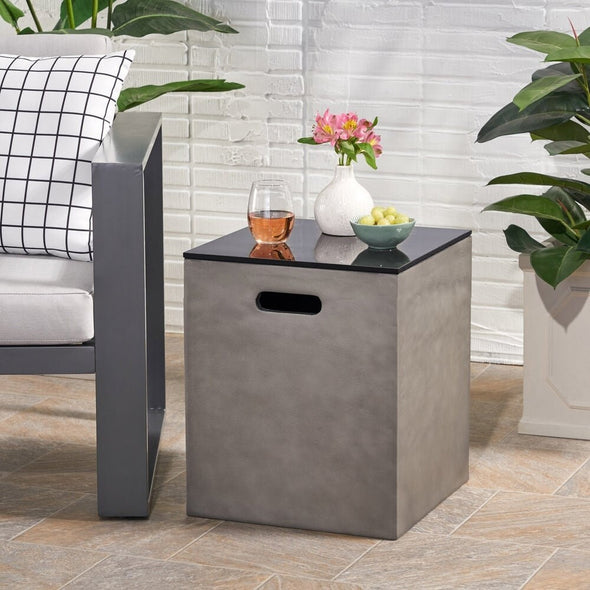 Aido Outdoor Modern Tank Holder Side Table - 16.00" W x 16.00" L x 20.00" H Provide your Backyard Space with a Convenient Side Table