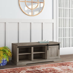 Gray Wash Chatham Square Shoe Storage Bench, Adjustable Center support foot Get in The Groove With this Farmhouse Entryway Bench