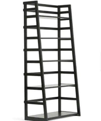 Normandy SOLID WOOD 63 inch x 30 inch Transitional Ladder Shelf Bookcase - 30"w x 15.9"d x 63"h Sometimes a Room Calls for a Light - Black