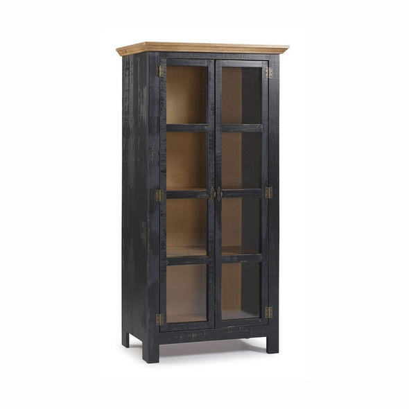 Accent Cabinet with Glass Doors Black Golden Oak Offers Spacious Shelving that Fit Many Different Places 3 Fixed Shelves 2 Glass Doors