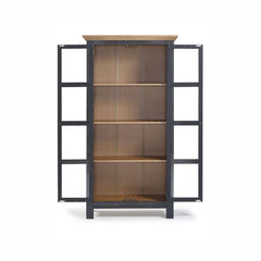 Accent Cabinet with Glass Doors Black Golden Oak Offers Spacious Shelving that Fit Many Different Places 3 Fixed Shelves 2 Glass Doors