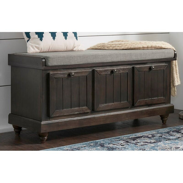 Antique Black Hemmer Upholstered Flip Top Storage Bench Pulling Double Duty As A Sitting and Storage Area for your Entryway or Bedroom