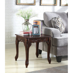 Dark Cherry End Table The Traditional Details and Carved Wood Face Trim Add Elegance and Grace to your Living Room