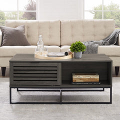 Slate Gray Sled Coffee Table with Storage Two Open Compartments for Easy Access Organization Piece for your Living Room