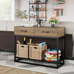 Rustic Brown Console Table Additional Space to Place Ornaments, and More. This 2-Tier Rectangular Sofa Table Can Decorate your Entryway