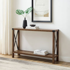 Reclaimed Barnwood Console Table Bring A Refined Rustic Style to Your Space with This Console Table X-Frame Sides Open Lower Shelf