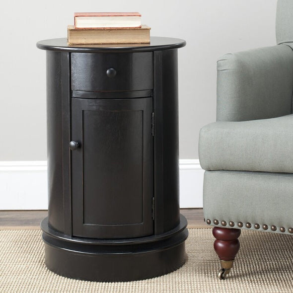 Distressed Black Drum End Table with Storage Accent Table Redefines Rustic Farmhouse Charm for Today's Classic Contemporary Décor