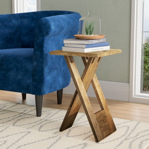 Natural Solid Wood Cross Legs End Table Perfect for This Multitasking Occasion Can Be Easily Stowed or Function As A Permanent End Table