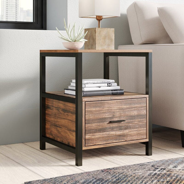 Brown Block End Table with Storage Perfect for Placing A Reading Lamp on it. Storage Allows to Store Books, Phone, Keys or Other Tiny Things