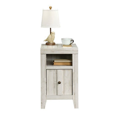 White Plank End Table with Storage Perfcet for Coffee Holder, Lamp Stand Great Addition your Home Open Shelf for Easy Access to the Storage